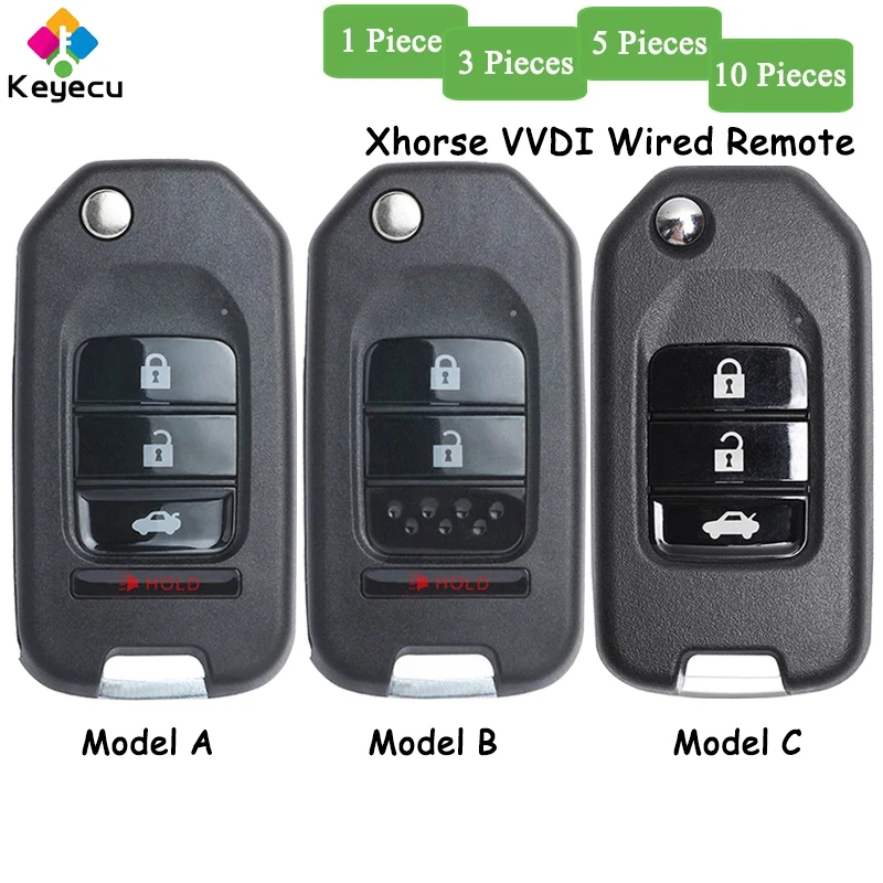 

KEYECU 1 3 5 10 Pieces Xhorse English Version for Honda Style 3 4 Buttons Flip Wired Universal Remote Car Key for VVDI Key Tool