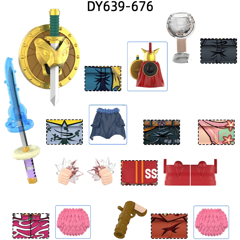 

Фигурки Меч Щит Бокал для вина Оружие Брюки Детали для волос Модель Блоки MOC Набор кирпичей Подарки Игрушки DY639-DY676