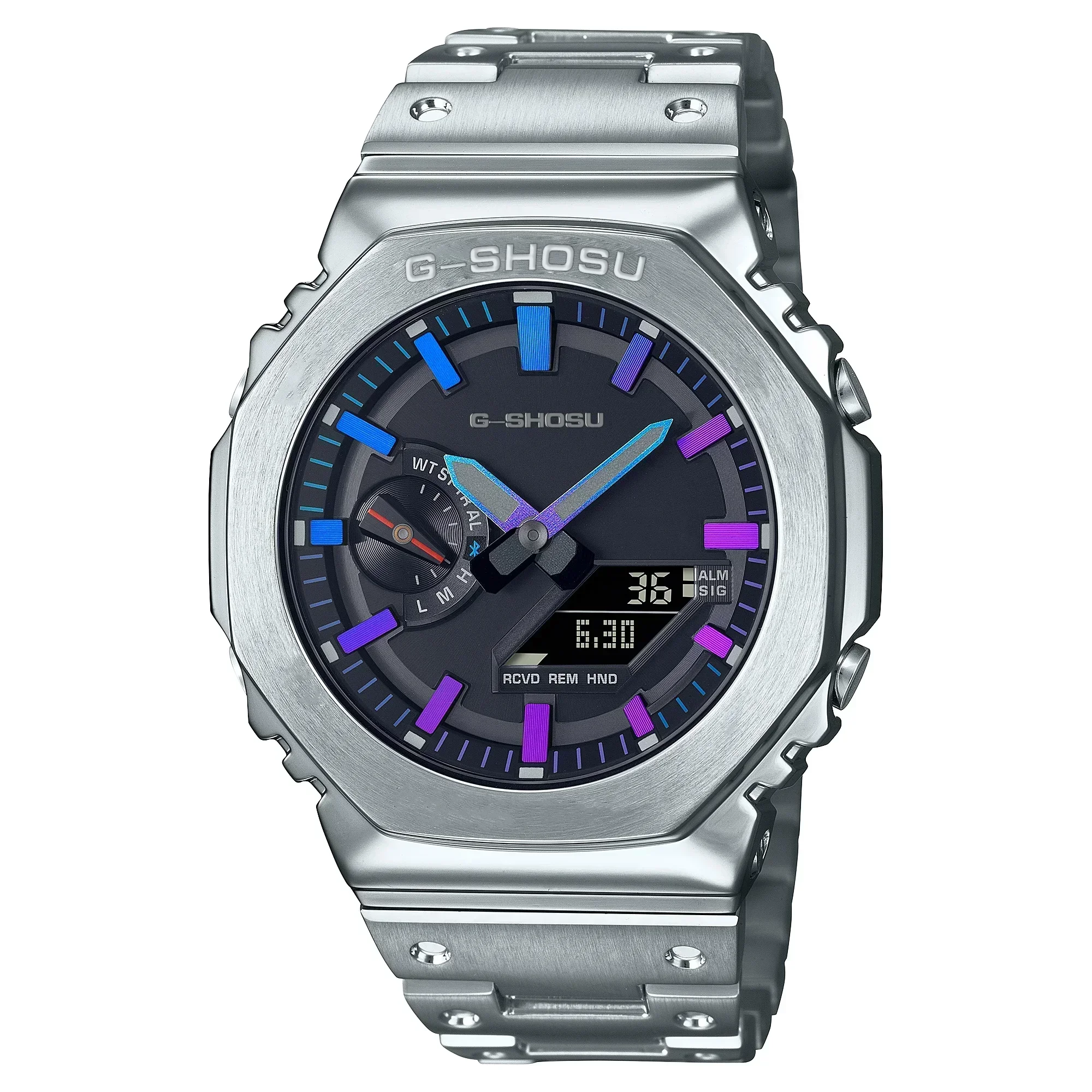 Reloj digital unisex para deportes al aire libre, pantalla dual LED, función completa, correa de acero, serie GMB