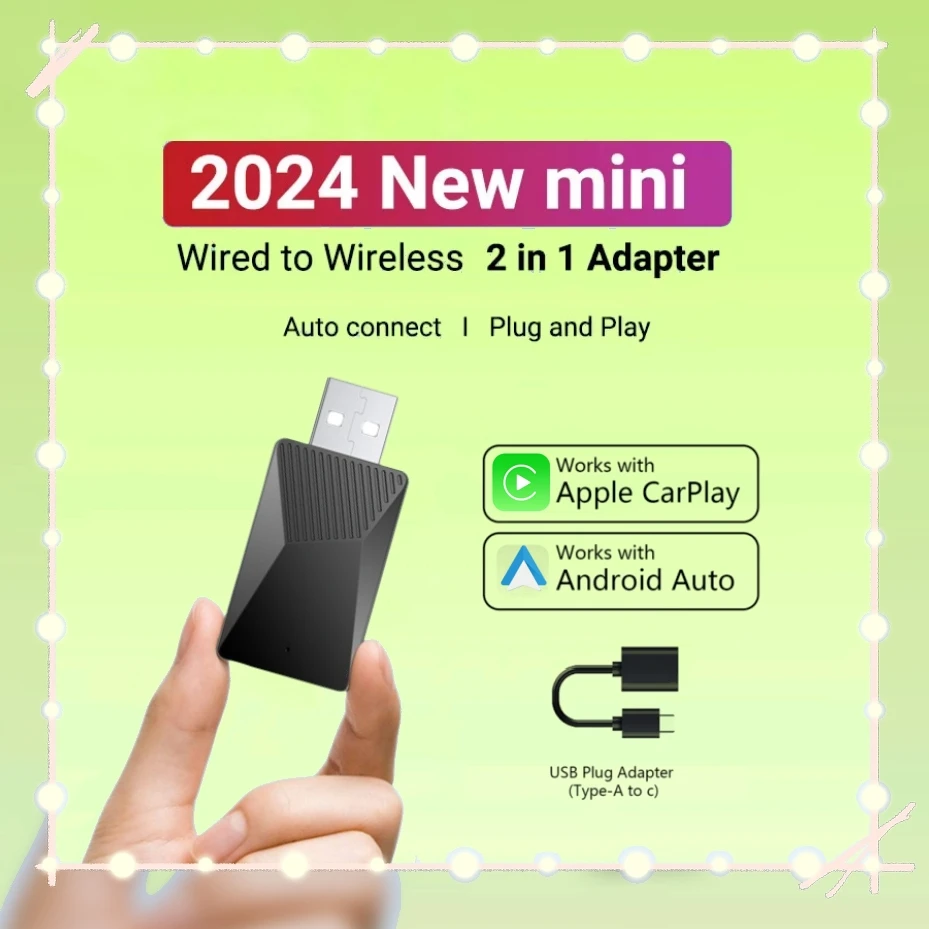 2-in-1 Mini Wireless Carplay and Wireless Android Auto Adapter Dongle Car Accessories for Benz Chevrolet Ford Honda Toyota VW MG