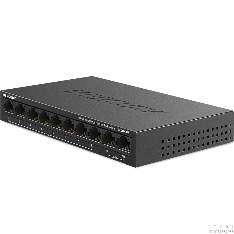 MERCURY 10-port 100M PoE Switch,single-port PoE Power 15.4W, 2 Uplink Ports, Plug and Play, Home Network Line Splitter MS10CPS