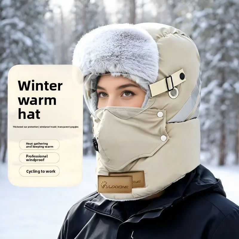 Unisex Thickened Winter Autumn Northeast Style Windproof Cold Proof Ear Flap Hat with Earmuffs for Riding Electric Vehicle