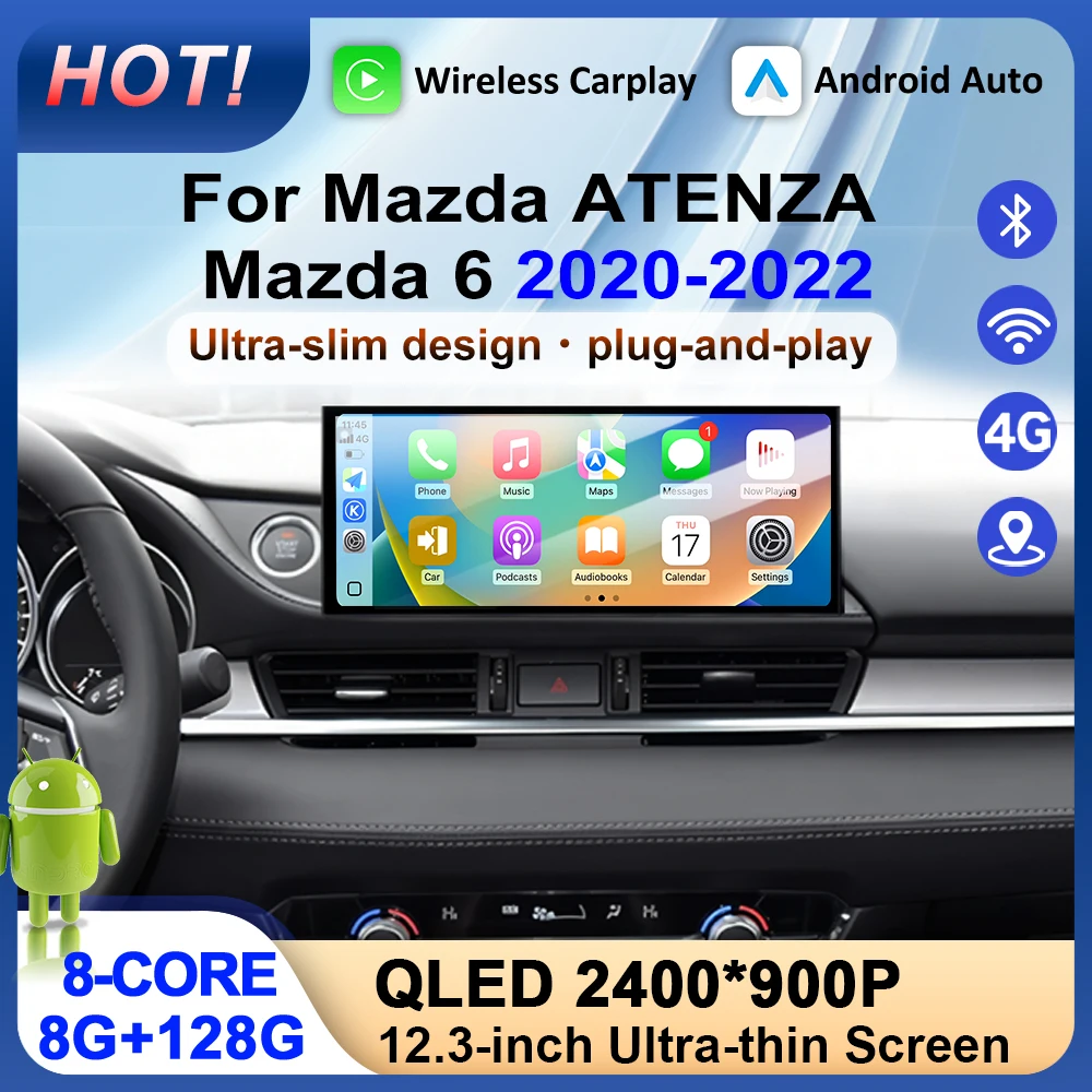12.3'4G Android 15 For Mazda ATENZA Mazda 6 2020-2022 Car Radio Stereo Multimedia Video GPS Navigation Player QLED Screen BT