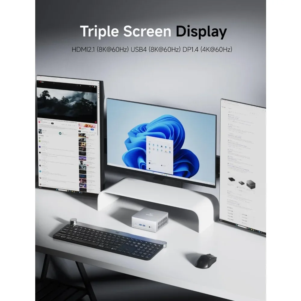 مطعم وملحقات/كمبيوتر صغير نحيف AMD Ryzen 7 8745H 8C/16T كمبيوتر مكتبي هيكلي بدون ذاكرة الوصول العشوائي/SSD/OS، HDMI/DP/USB4 8K@60 هرتز