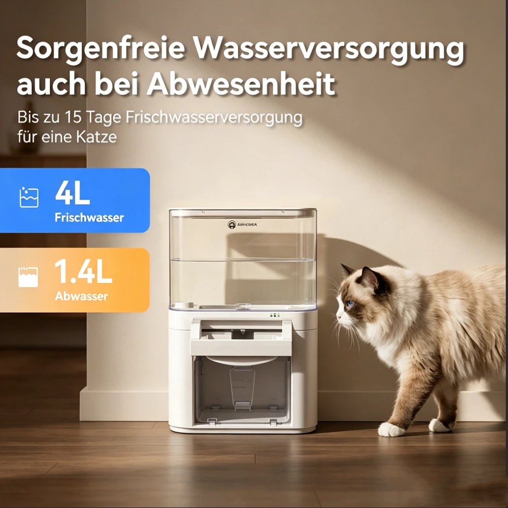 4L Automatischer Haustier-Wasserbrunnen Kabelloser Katzen- und Hunde-Wasserspender mit Sensor Trinkbrunnen Batteriebetrieben 2-in-1 Spender
