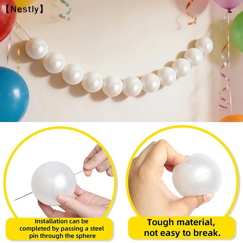 10Pcs Wedding Backdrop Wall Decor 5.5CM 8CM Plastic Faux Pearl DIY Beaded Garland White Ball Pendant Figurine〔Nest〕