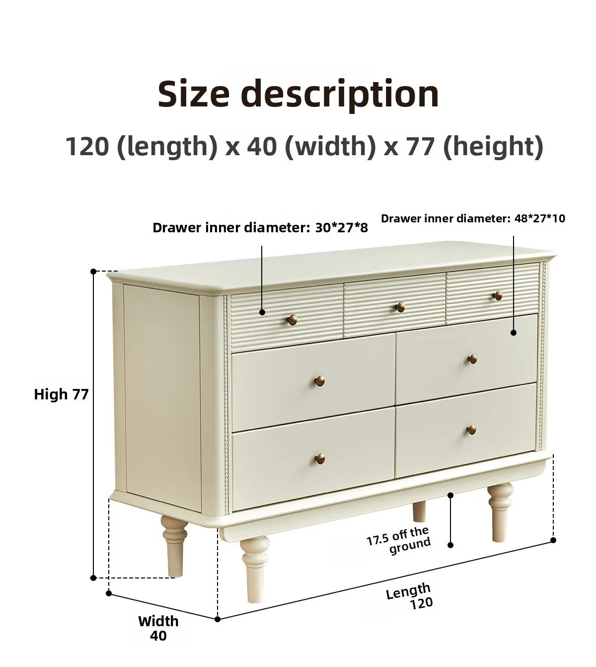 LMM French cream antique seven chest cabinet all solid wood living room storage cabinet