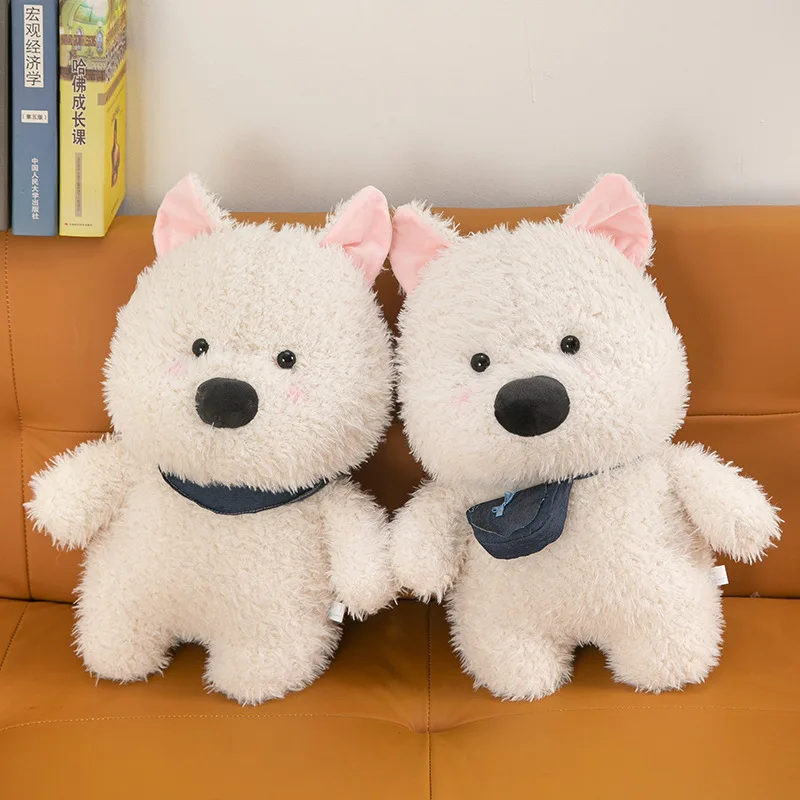 

Kawaii плюшевая игрушка, наполненная кукла для детей, мягкая белая собака Вести с шарфом, сумка, приятное мягкое животное, подарок на день рождения для детей