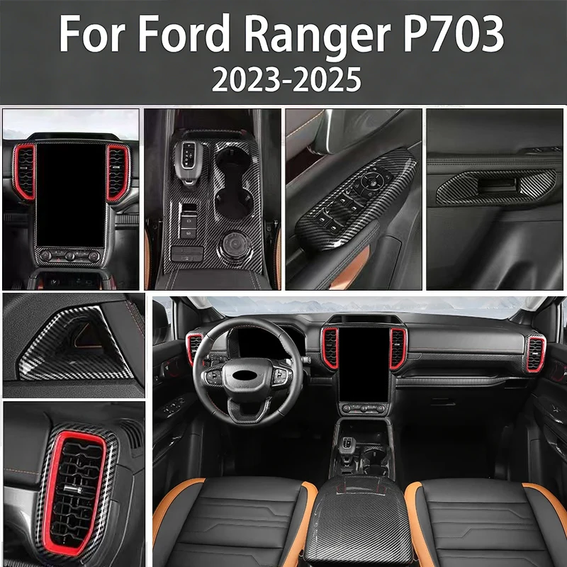 

For Ford Ranger P703 T9 XL XLT Wildtrak Raptor 2023-2025 Carbon Fiber Texture Gear Shift Panel Cover Interior Trim Full Set