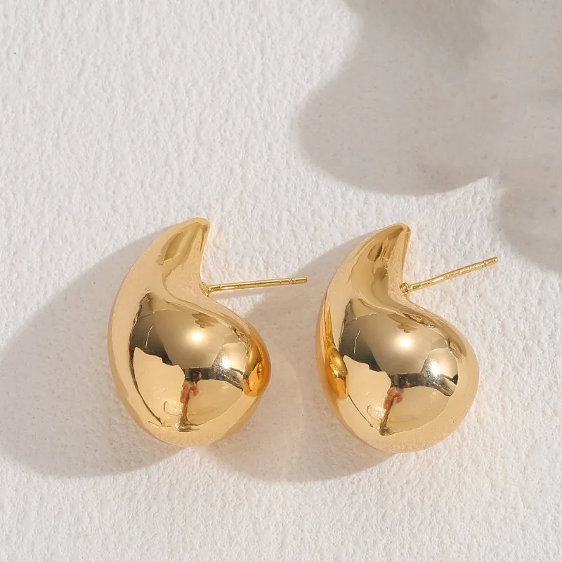 Pendientes colgantes de gota de agua brillantes Retro para mujer, aretes gruesos huecos ligeros, aros gruesos de oro y plata, joyería de moda