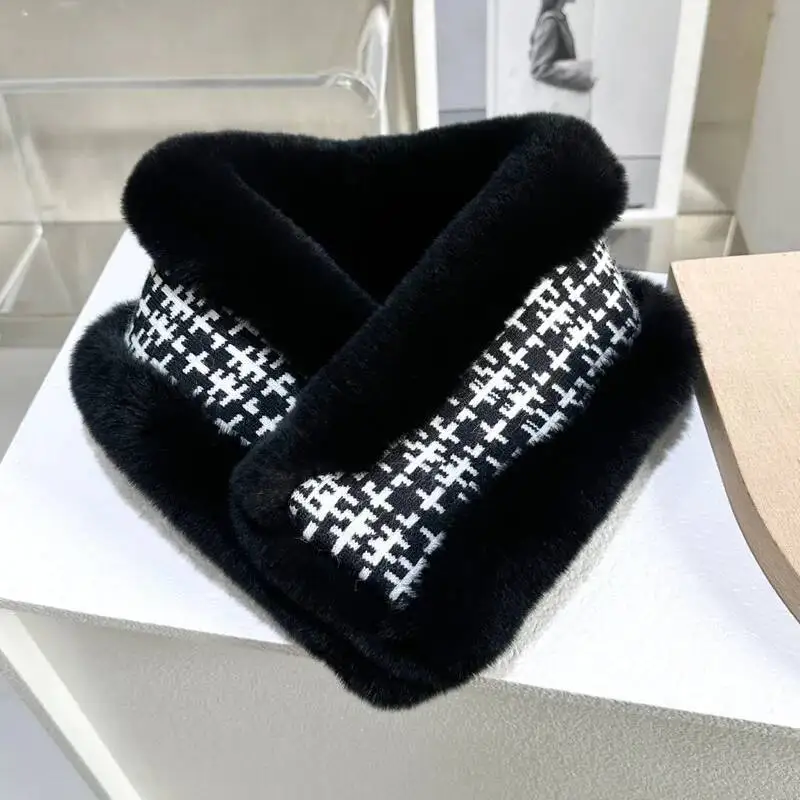 Real Rex Rabbit Fur Scarf Winter Russian Natural Fur Ring Scarf For Women Hand Knitted Fur Scarves Thick And Warm Neckwarmer