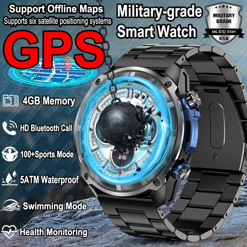 

New GPS Military Smart Watch Men Offline Maps 4GB Memory 5ATM Waterproof 860 mAh Battery Video Player Swimming Sports Smartwatch