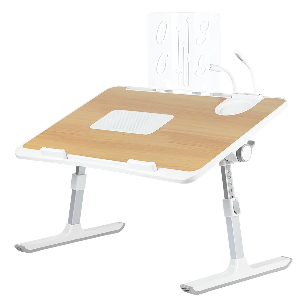 Image of Laptop-Bett-Tisch, klappbar, höhen- und winkelverstellbar, Ablage mit PC-Kühler, für Couch/Boden, 60x40cm, grau/Holzfarbe/schwarz
