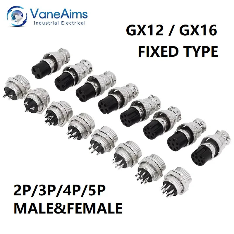 VaneAims 5set GX12 GX16 Electrical Cable Connectors 2/3/4/5pin Aviation Plug Socket Fixed Fixing Type Wire Connector Female&male