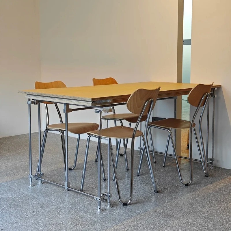 

Medieval birch ocean board dining table household optical axis stainless steel dining table simple office computer table rectang