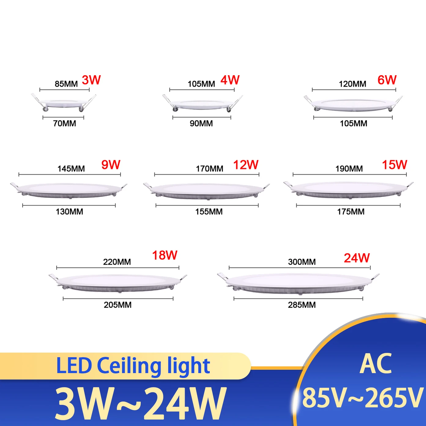 LED Downlight  24W 18W 12W 9W 6W 3W AC110V 220V Ultra thin led ceiling recessed grid downlight slim round/square panel light