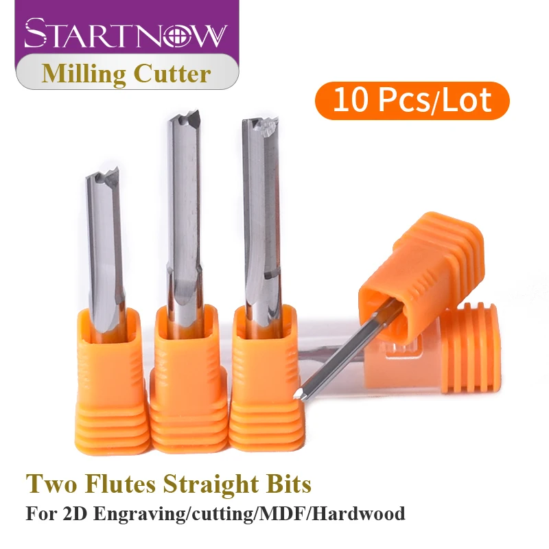 

Startnow 10 шт. фрезы из карбида вольфрама с двумя канавками, прямые биты 3,175, 4 концевые фрезы, МДФ, фанера, фрезерный станок с ЧПУ, гравировальный бит