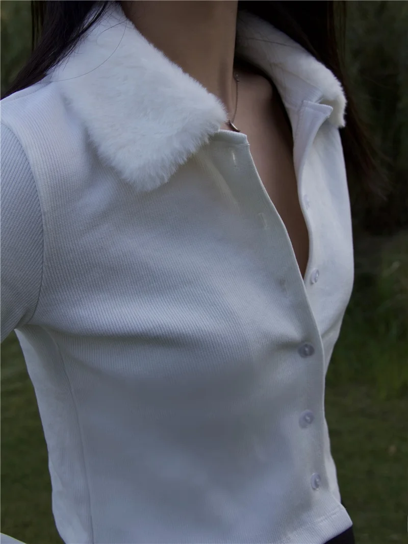 

MOONLET Новинка осенне-зимнего сезона: Женская трикотажная кофта с белым меховым воротником, пэчворк, универсальная, в уличном стиле, с длинным рукавом