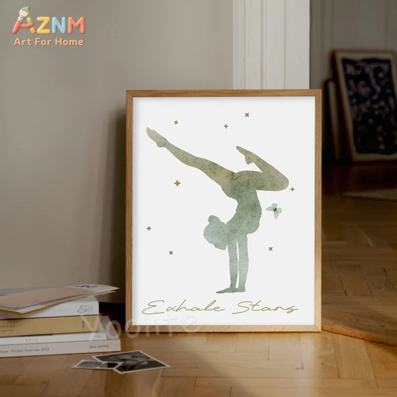 AZNM Unframed Yoga Meditation Canvas Wall Art, Pink Watercolor Woman Silhouette Print, Spiritual Self Care Quote Poster for Bedr