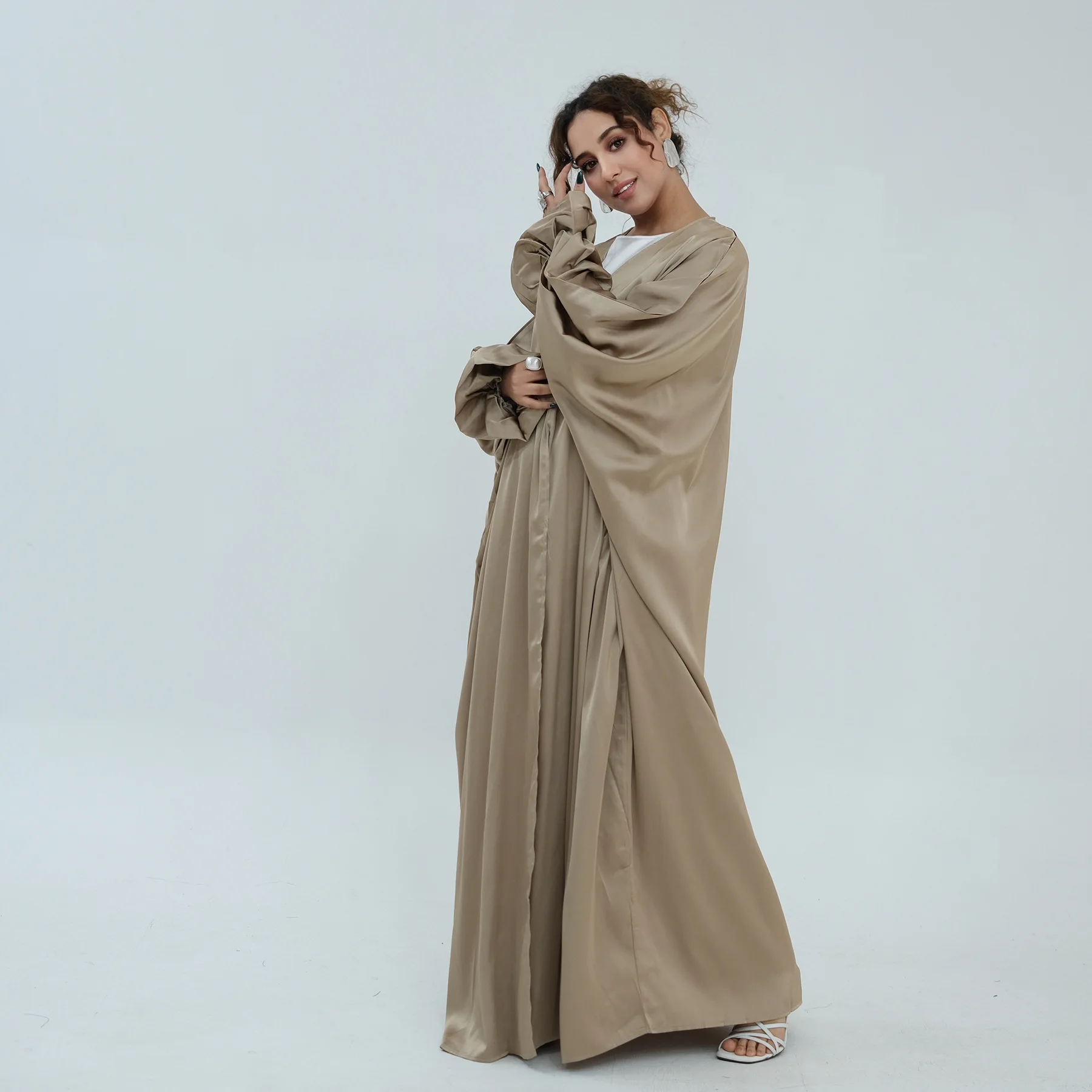 

New Dubai Muslim Satin Abaya for Women Open Front Cardigan Jalabiya Kimono Ramadan Dress Loose Caftan Party Arabic Robe Vestidos