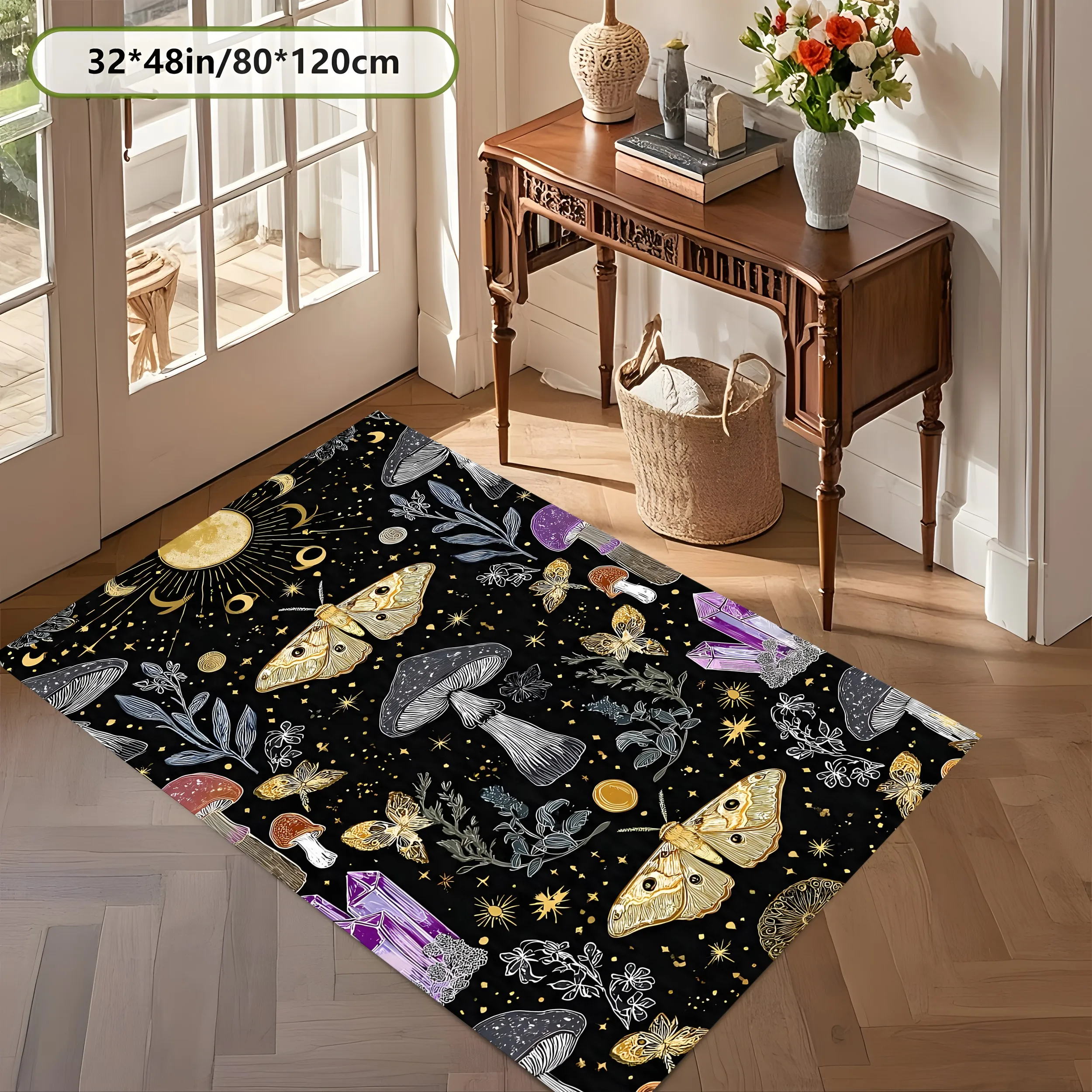 2D Large Carpet Moth Mushroom Star Retro Dark Mysterious Style for Living Room Bedroom