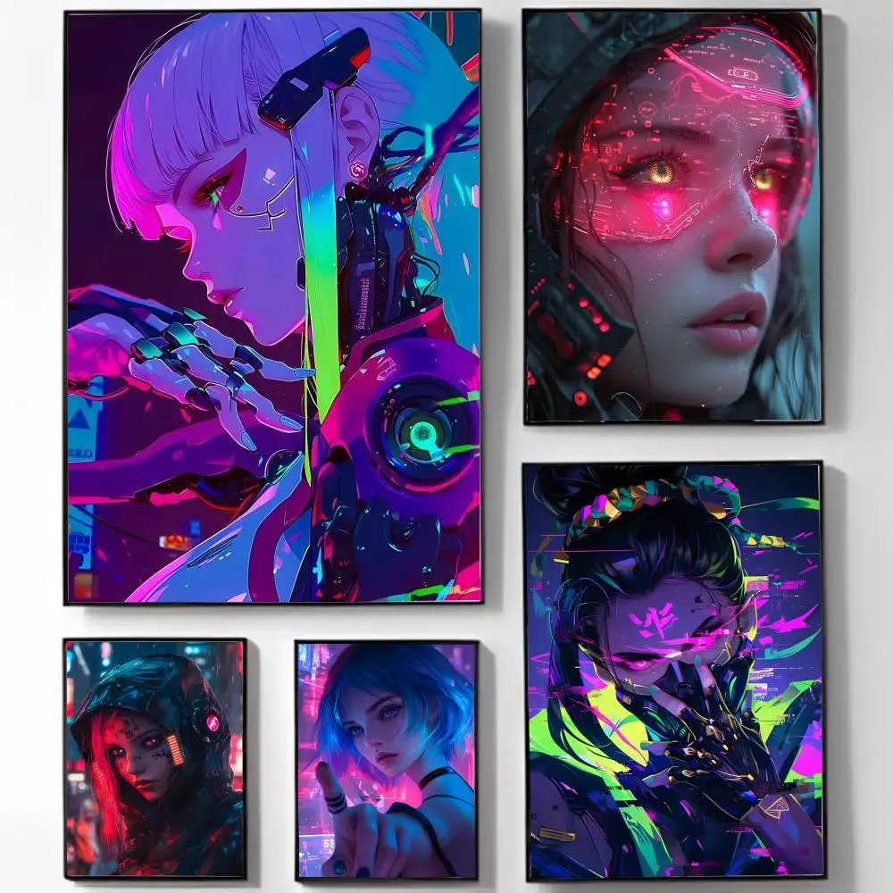 Futuristic Edgy C-Cyberpunk G-Girl Cool Poster High-definition Art Sticker Self Adhesive Waterproof Home Decoration