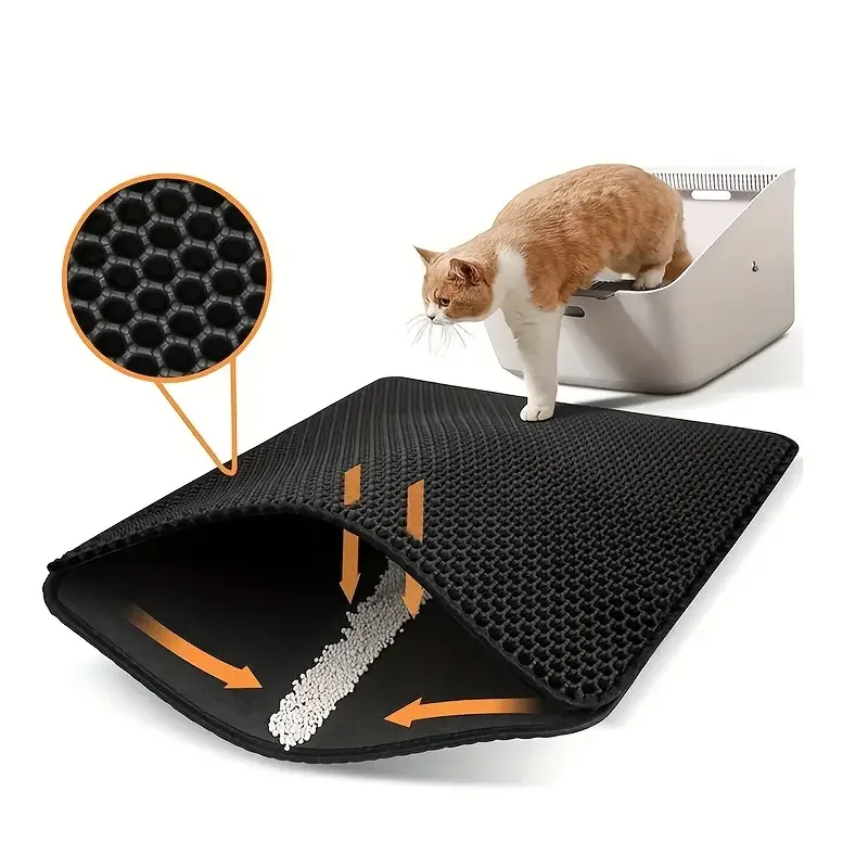 Double Layer Honeycomb Design Cat Litter Trapping Mat, Non-slip Washable Cat Cleaning Mat For Pet Toilet Kennel Litter Box