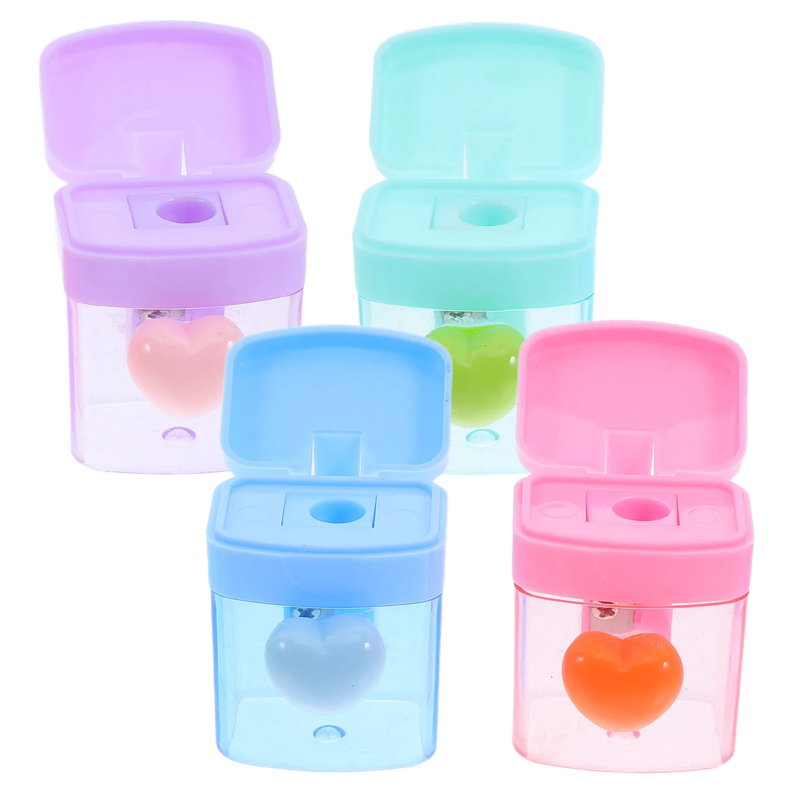 

4Pcs Transparent Single Hole Pencil Sharpeners Heart Design Portable Mini Sharpener Cute Stationery School Supplies