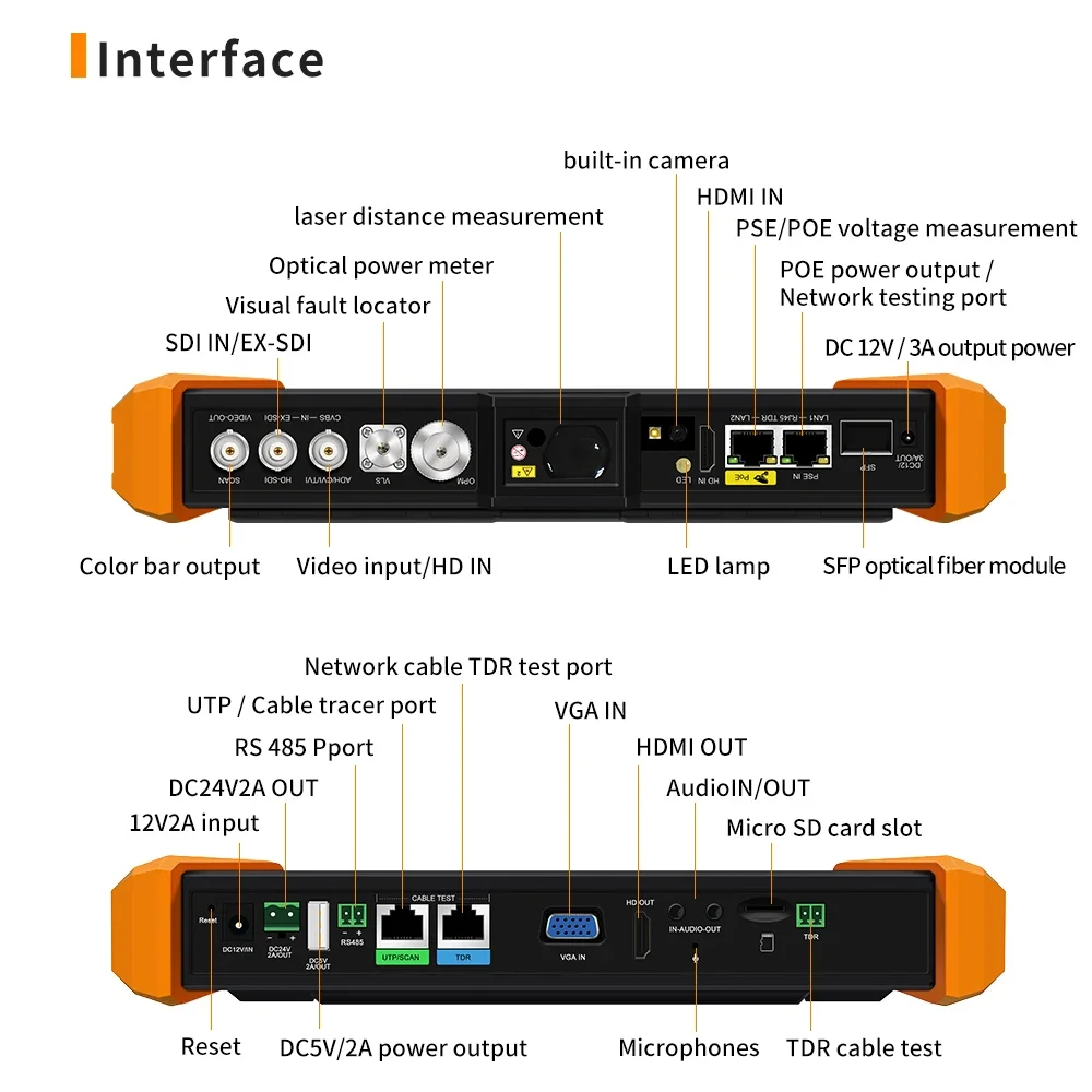 PEGATAH 8K Tester kamery monitoringu 7 cali HD IP CVI TVI AHD SDI analogowy 6 w 1 Tester-Monitor VGA POE przenośny kabel wejście HDMI