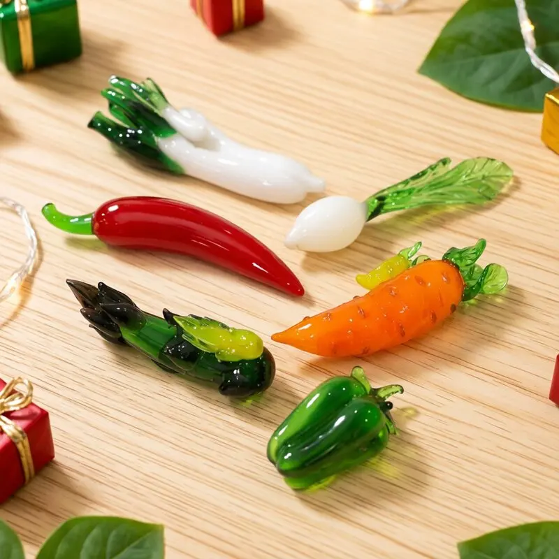 Murano Glass Vegetable Mini Ornaments Lovely Scallion, Carrot, White Radish, Red Pepper, Bamboo Shoots For Home Xmas Party Decor