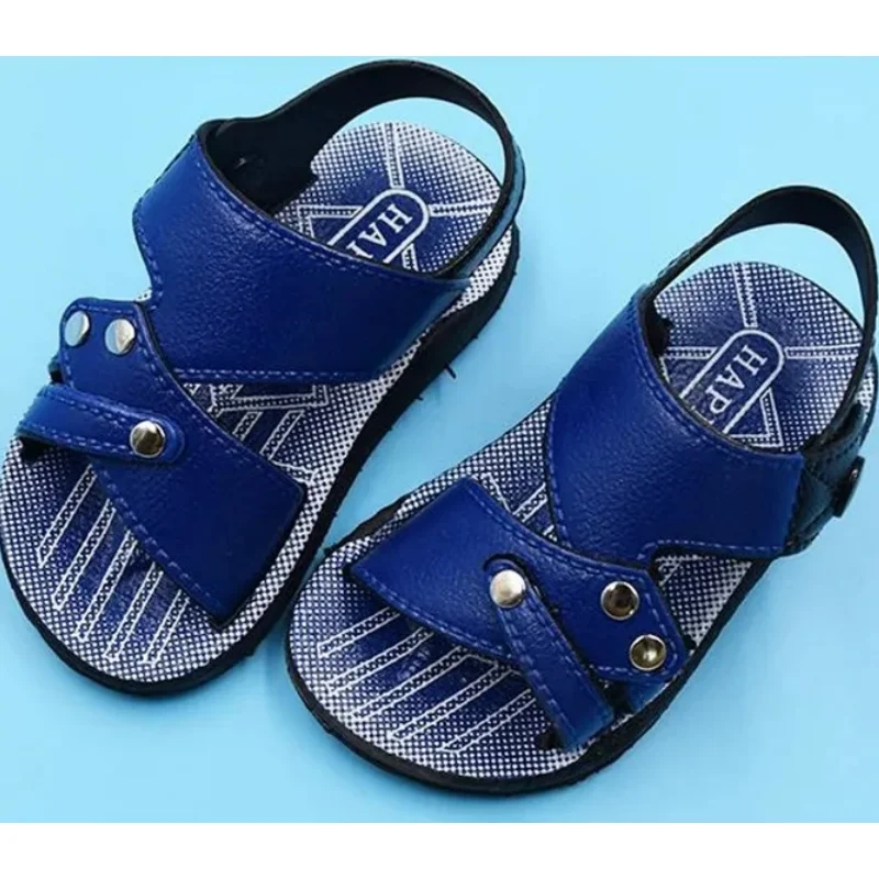 Chinelos de couro antiderrapante para crianças, sapatos de praia planos, sapatos casuais ao ar livre para meninos e meninas, atacado, verão, A0108