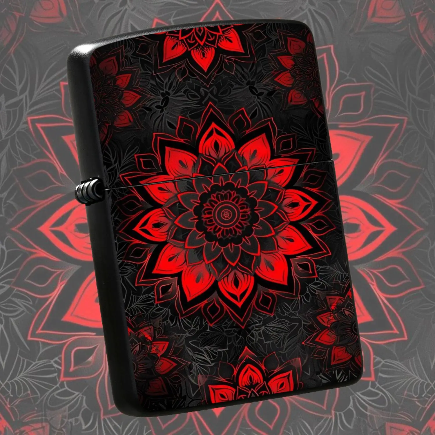 Stylish Red Black Mandala Pattern Portable Igniter Exquisite Artistic Decor Accessory Ideal For Daily Carry Dating Hiking Gifting Scenarios Delicate Aesthetic Present For Friends Family Unique Practical D A Humorous And Interesting Lighter
