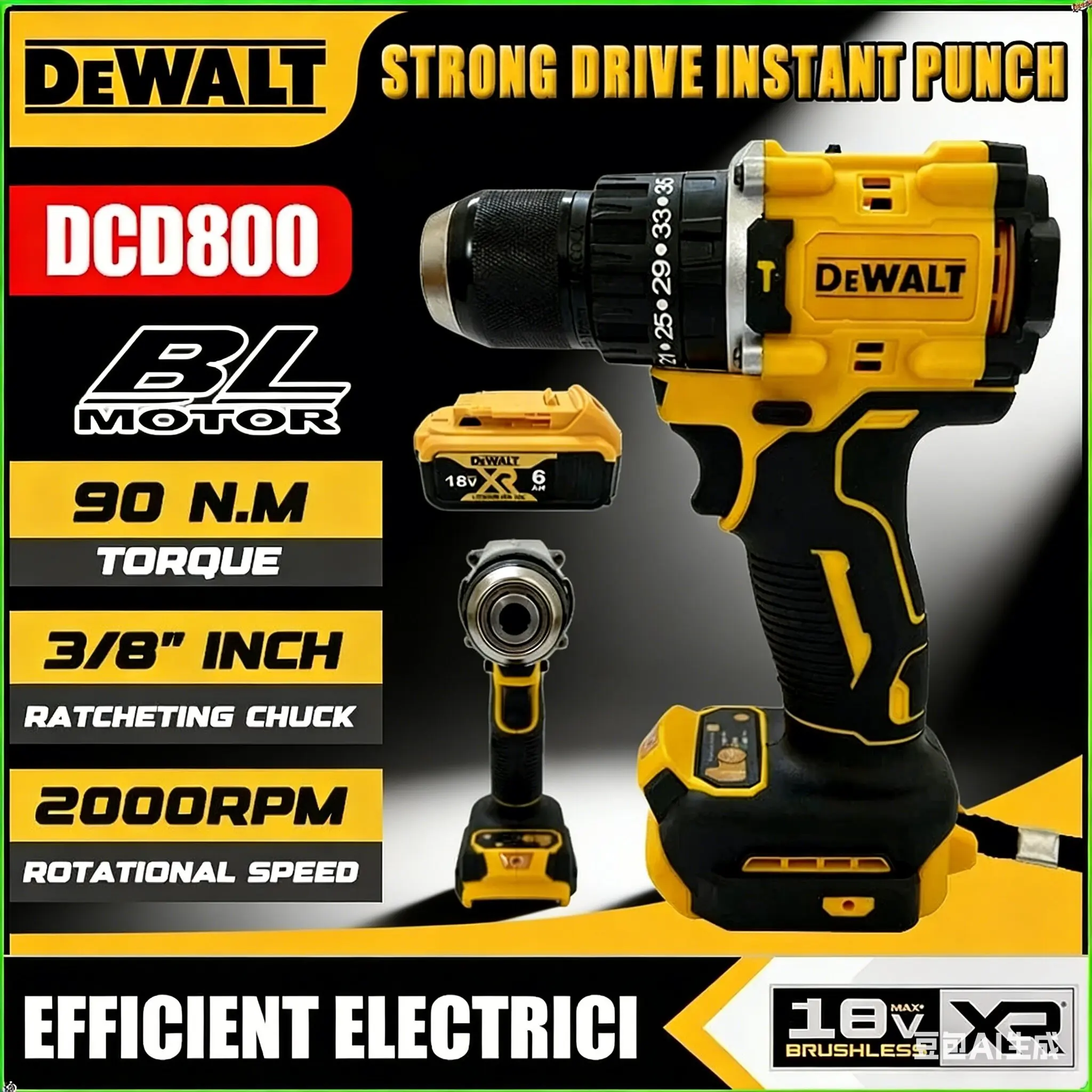 

Dewalt DCD800 2000RPM Cordless Impact Drill 1/2 Inch Brushless Electric Screwdriver Lithium Electric Tool For Dewalt Battery