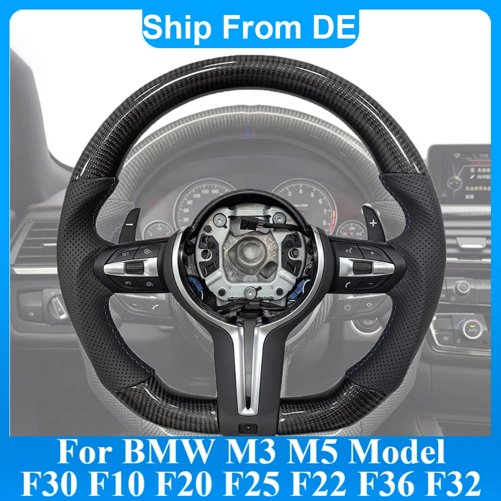 Echtes Carbon-Lenkrad für BMW F30 F10 F31 F20 F25 F22 F36 F33 F32 F80 F82 F11 F18 F01 M3 M5 M-Serie, perforiertes Leder-Autolenkrad