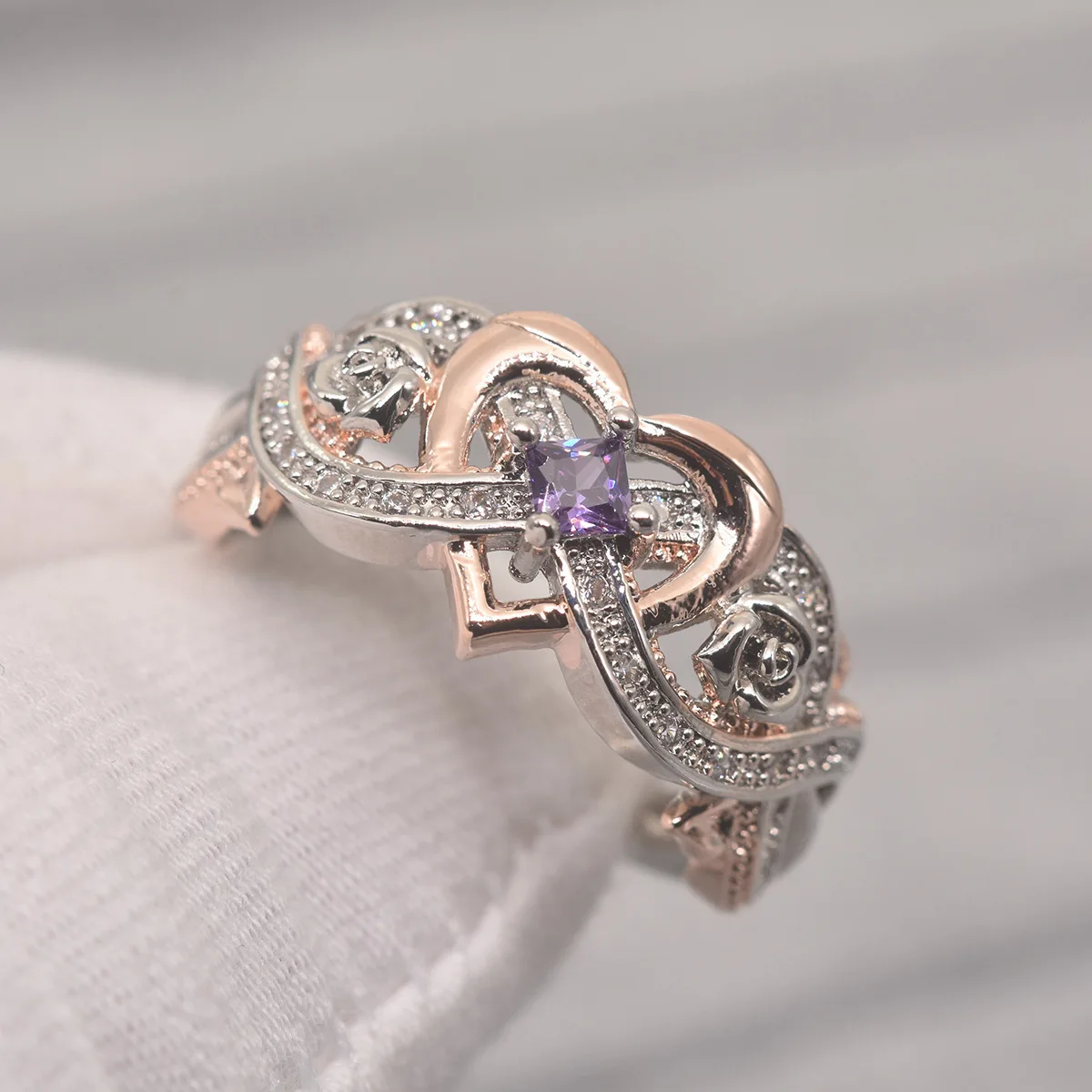 Anillos creativos de corazón para mujer para el Día de San Valentín con flor rosa romántica, anillos de compromiso de boda, joyería estética