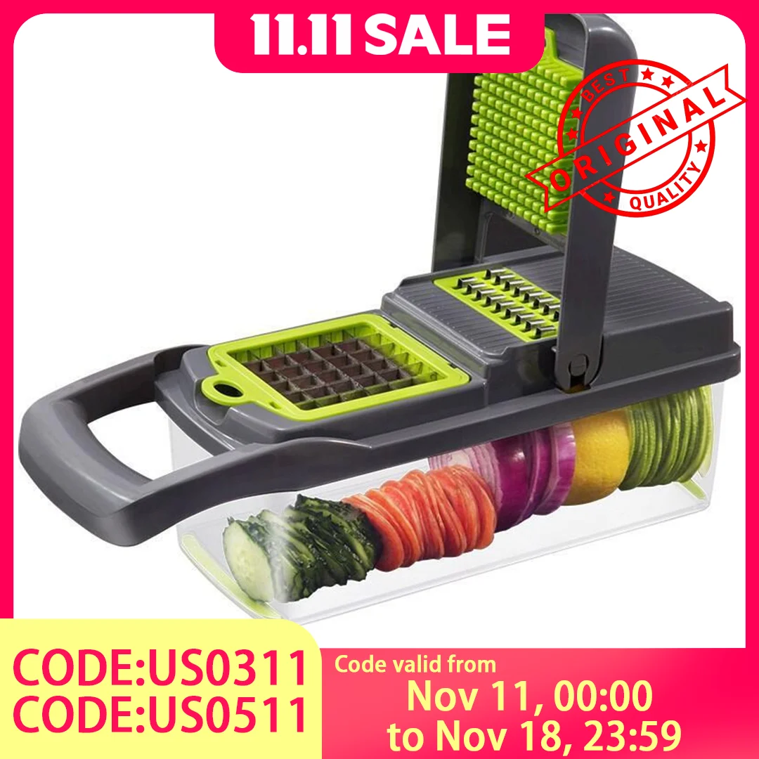 Tritatutto per verdure 6 in 1 - Affettatrice per mandolina da cucina per tagliare a dadini, julienne e grattugia, preparazione alimentare sicura con contenitore