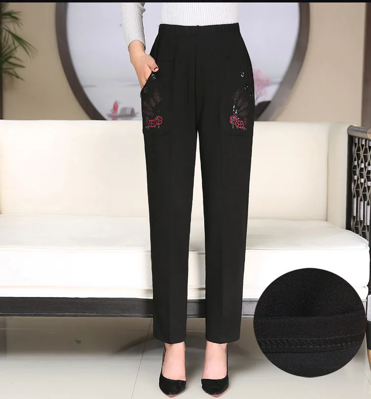 2025 Nuovi pantaloni da donna Pantaloni larghi elastici alti elastici Abbigliamento di mezza età Pantaloni lunghi autunnali Pantaloni femminili in pile invernale