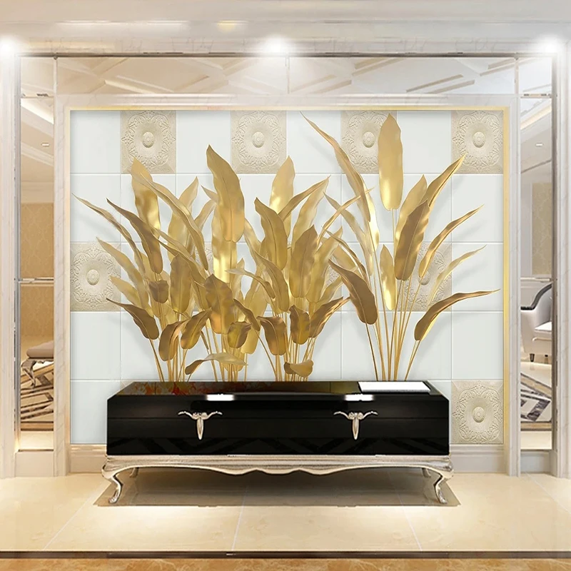 Custom 3D Mural 3D Relief Gold Relief Banana Leaf Photo Wallpaper Living Room Bedroom TV Home Decor Papel De Parede Art Fresco