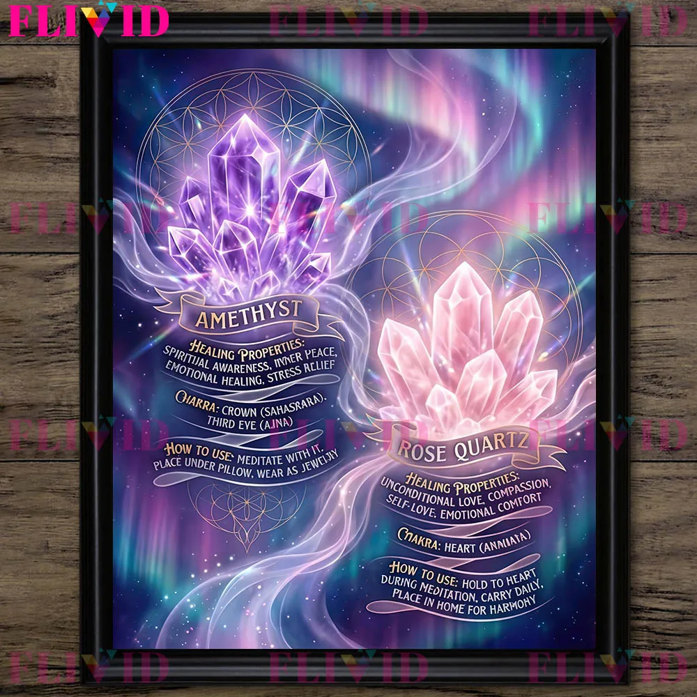 Crystal Healing Guide Abstract Wall Art Canvas Print,Spiritual Art Print,Witchy Decor,Yoga Studio & Meditation Room Art Poster