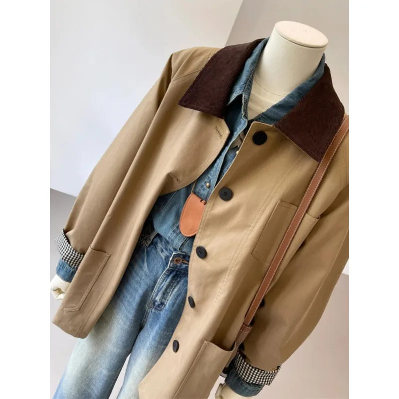 

High Quali Autumn Korean Sle Contrast Color Trench coat Outerwear Women 2025 New Mid-Length E12403