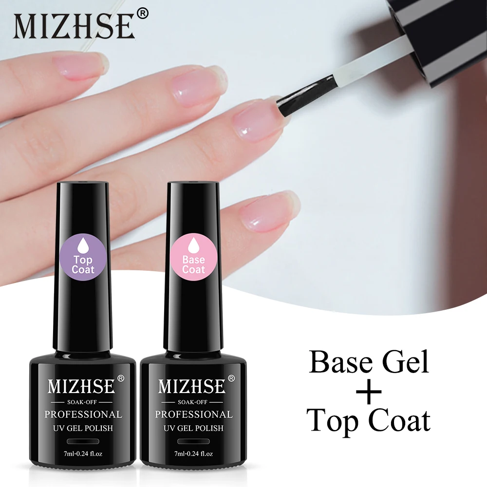 

MIZHSE 2PCS Base Top Coat Gel Nail Polish Set 7ml Gel Varnish Soak Off UV Varnish Long Lasting Base Top Coat Set For Nail Art