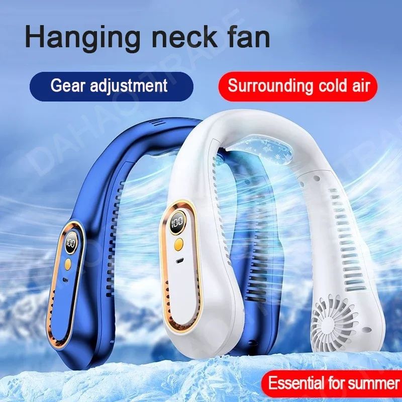 Portable Bladeless Hanging Neck Fan 8000mAh Large Capacity Rechargeable Air Cooler With LED Digital Display For Sports Outdoor