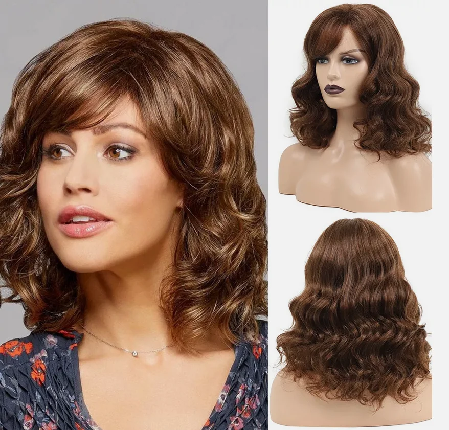 Fashionable Everyday Brown Bangs Short Curly Wig Women's Wig Head Cover