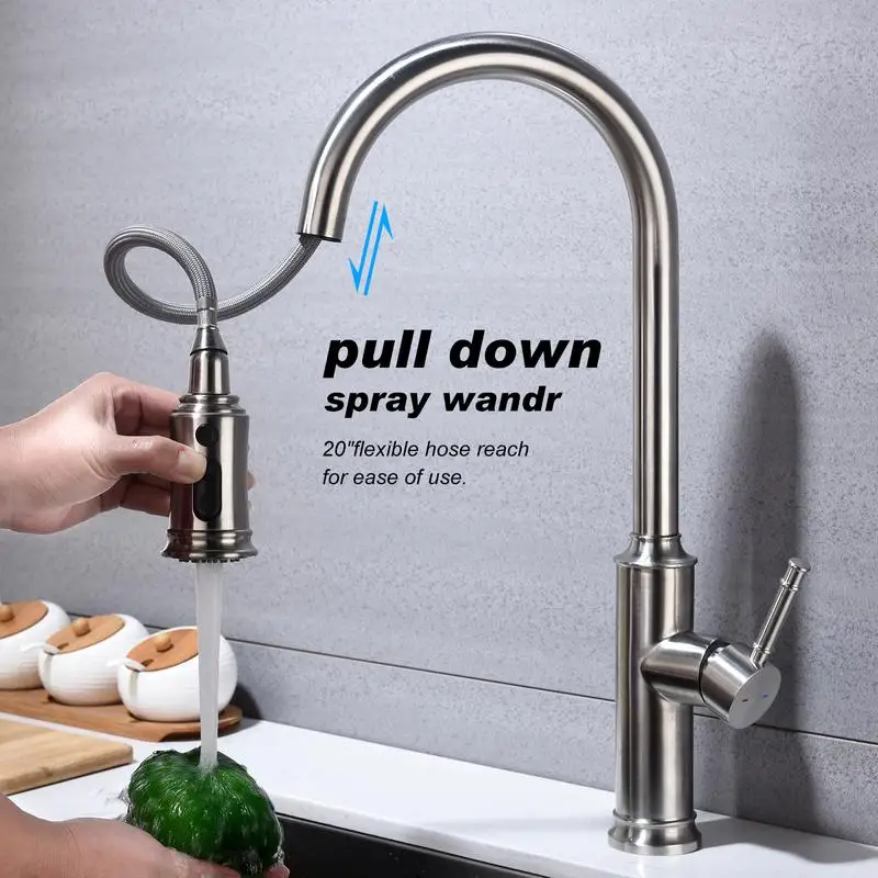 Pull Out Spray Kitchen Faucet with Adjustable Settings and Easy Installation