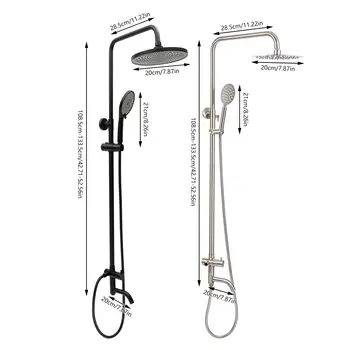 304不鏽鋼雨淋花灑套裝,拉絲鎳/噴漆淋浴龍頭套裝,雨淋式出水嘴,圓形龍頭,黑/銀色 6 最佳銷售 淋浴龍頭套裝 - №5