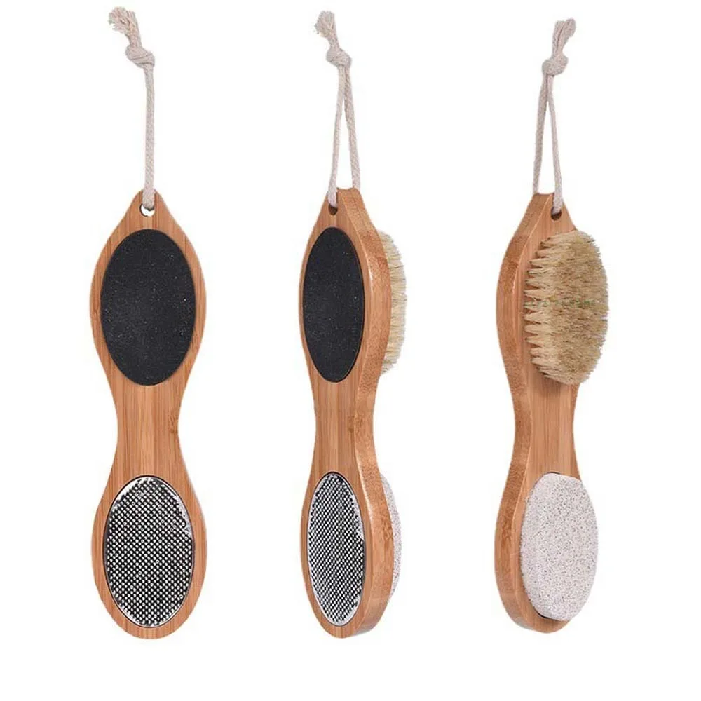 

Handheld Wooden Handle Foot File Four in One Design Non-slip Handle Feet Callus Remover Easy To Clean with Hanging Hole
