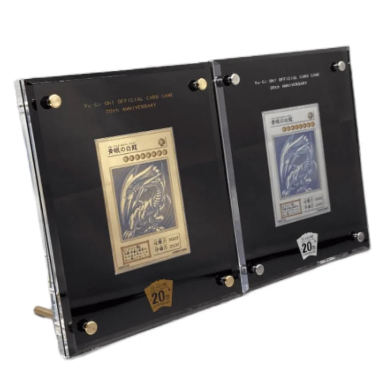 Yu Gi Oh 20Th Anniversary Self Made Blue-Eyes White Dragon Card Brick Pure Gold and Silver Same Style Acrylic Display Card Brick