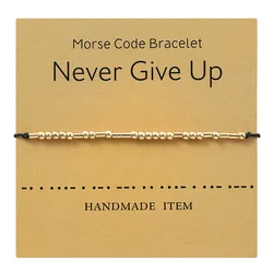 Classic Morse Code Bracelet Never Give Up I Can Family Hope Gold Color Copper Beads Handmade Adjustable Jewelry For Women Ladies