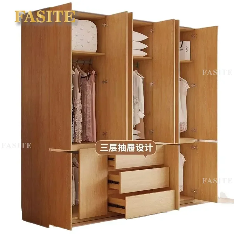 for All solid wood  wardrobe household bedroom locker modern simple segmented no-handle wardrobe