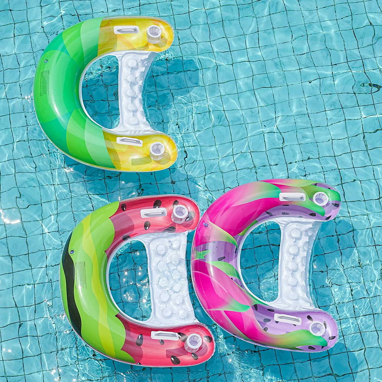 Hamaca inflable en forma de U de frutas coloridas para deportes acuáticos de verano para adultos, dispositivo flotante para piscina, Ideal para relajación de agua, 1 ud.